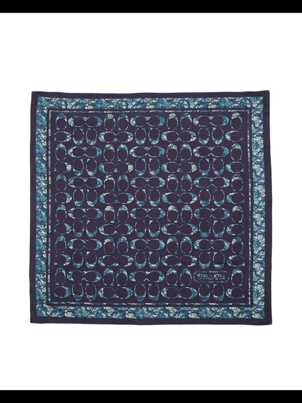 Coach Signature C Rose Meadow Silk Scarf – True Navy / Blue Floral – New with Ta